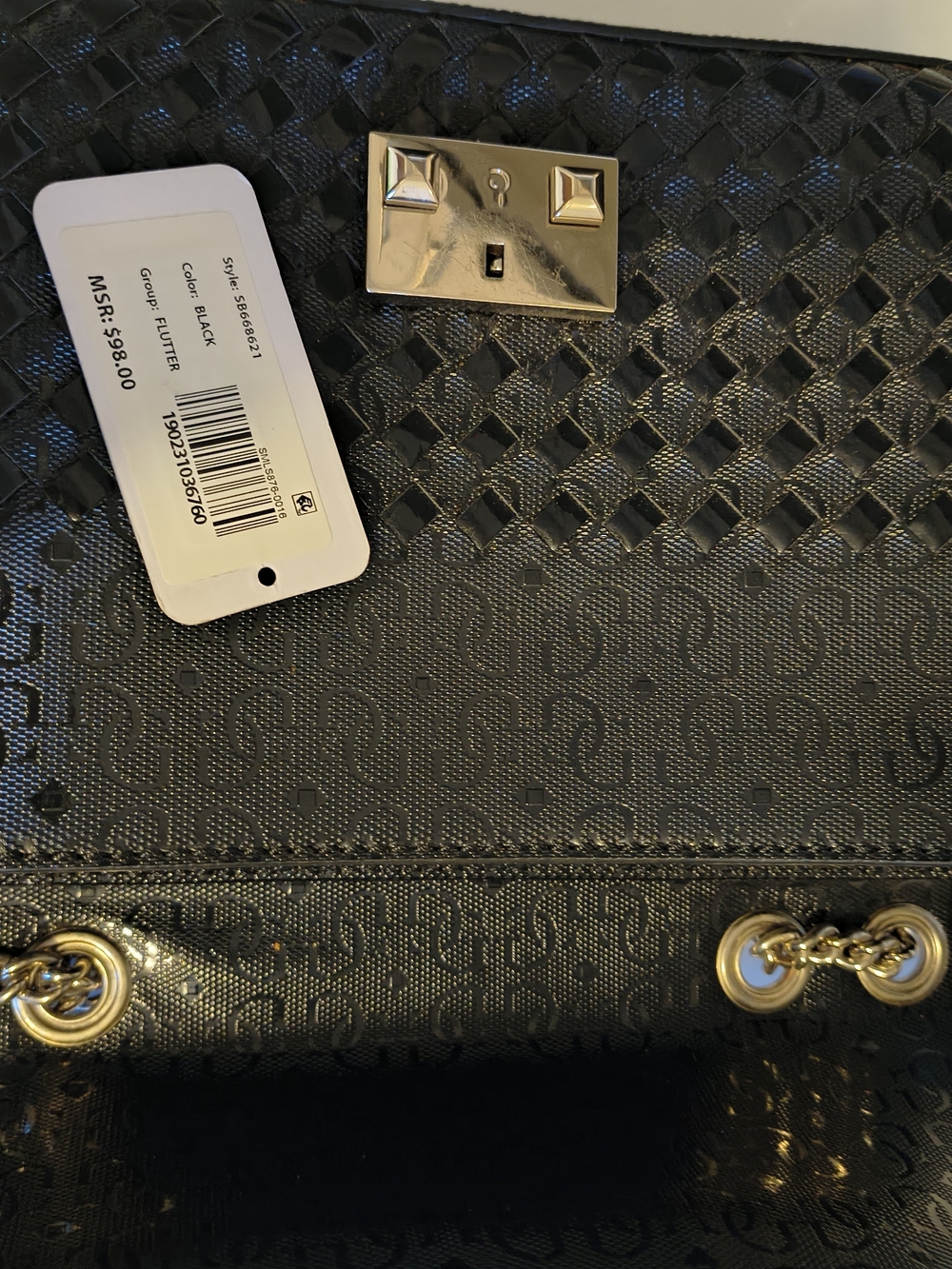 GUESS Black Quilted & Woven Chain Shoulder Bag - Picture 6 of 6